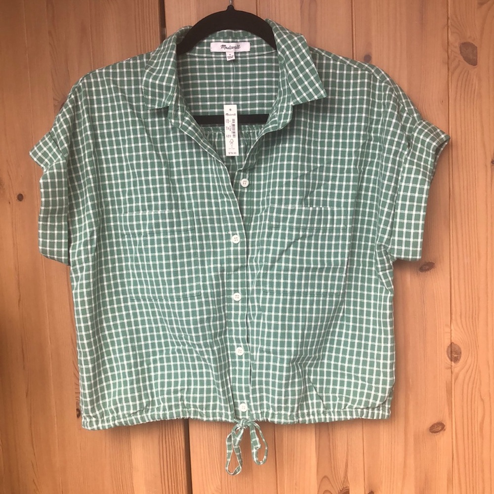 Madewell S Green & White plaid shirt